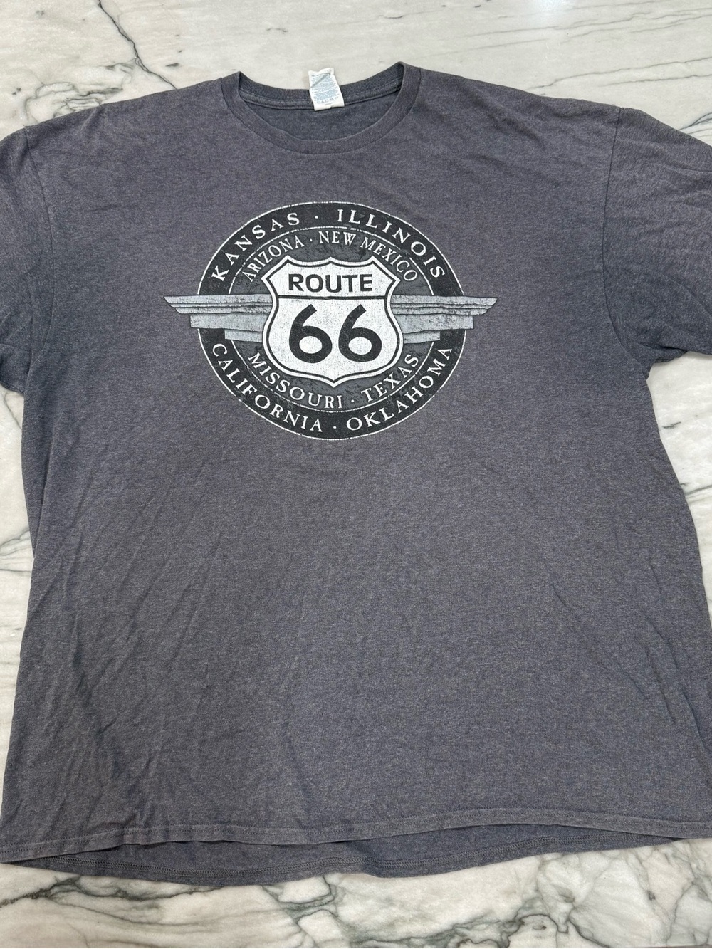 Route 66 T-Shirt Mens 2XL Gray Faded Highway Sign Road Trip Americana Tee
